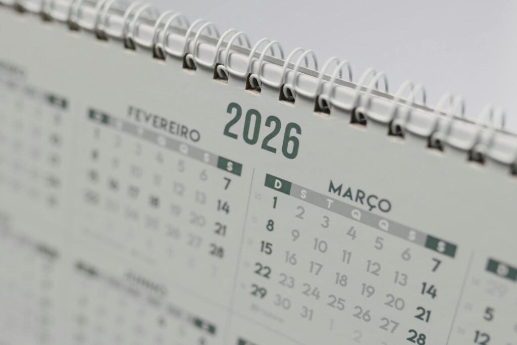 Calendário 2026 Feriados Data Meses Fevereiro Março 2026 Foto: Matheus Bertelli/Pexels