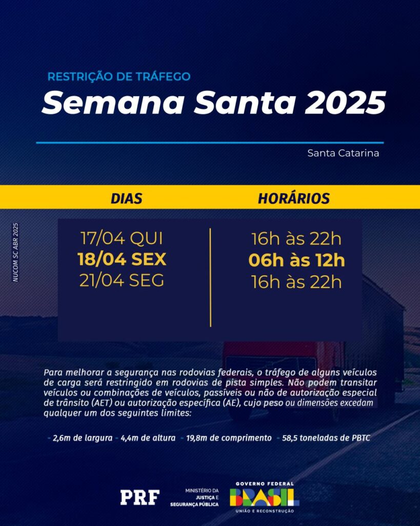 Operação Semana Santa 2025 PRF Horários restrição de caminhões