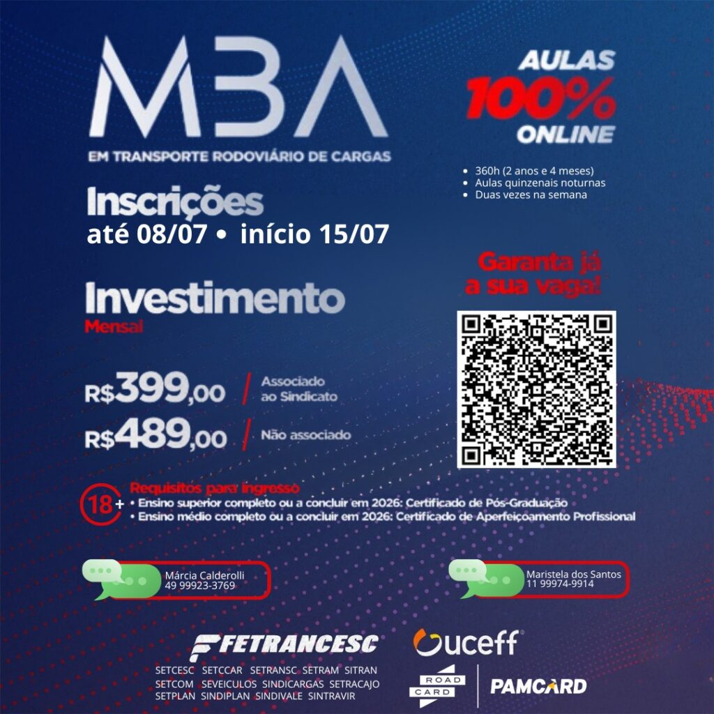 MBA em Transporte Rodoviário de Cargas (TRC). Turmas de julho de 2025